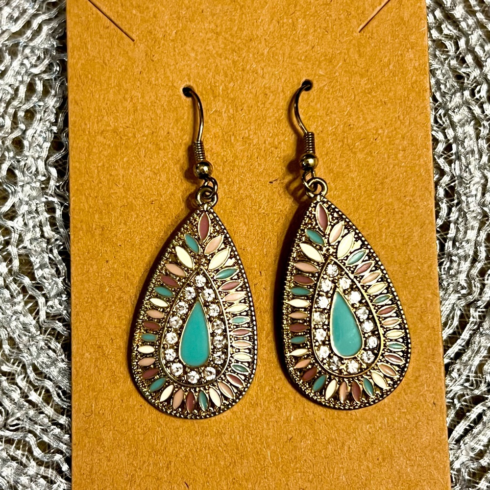 Elegant Teardrop Earrings with Turquoise and Cream Accents